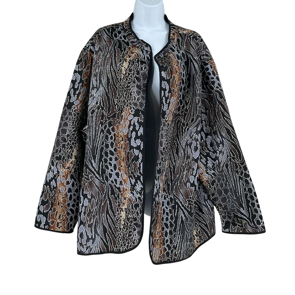 Catherines Animal Print Crinkle Topper Jacket 3X Mob‎ Wife Textured Lightweight